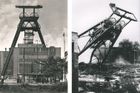 Snímek vlevo zachycuje Důl Heřmanice v šedesátých letech 20. století (fotografie V. Švorčíka ze sbírky Zdeňka Wludyky). Snímek vpravo je z října 1998, kdy došlo k odstřelu těžní věže (fotografie z Archivu města Ostravy)