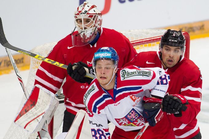 Česko-Kanada: David Pastrňák - Cam Talbot a Cody Ceci