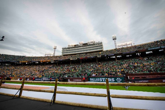 Jan 1, 2020; Dallas, Texas, USA; A view of the Dallas Stars fans and Nashville Predators fans and the stands during the 2020 Winter Classic hockey game at the Cotton Bowl