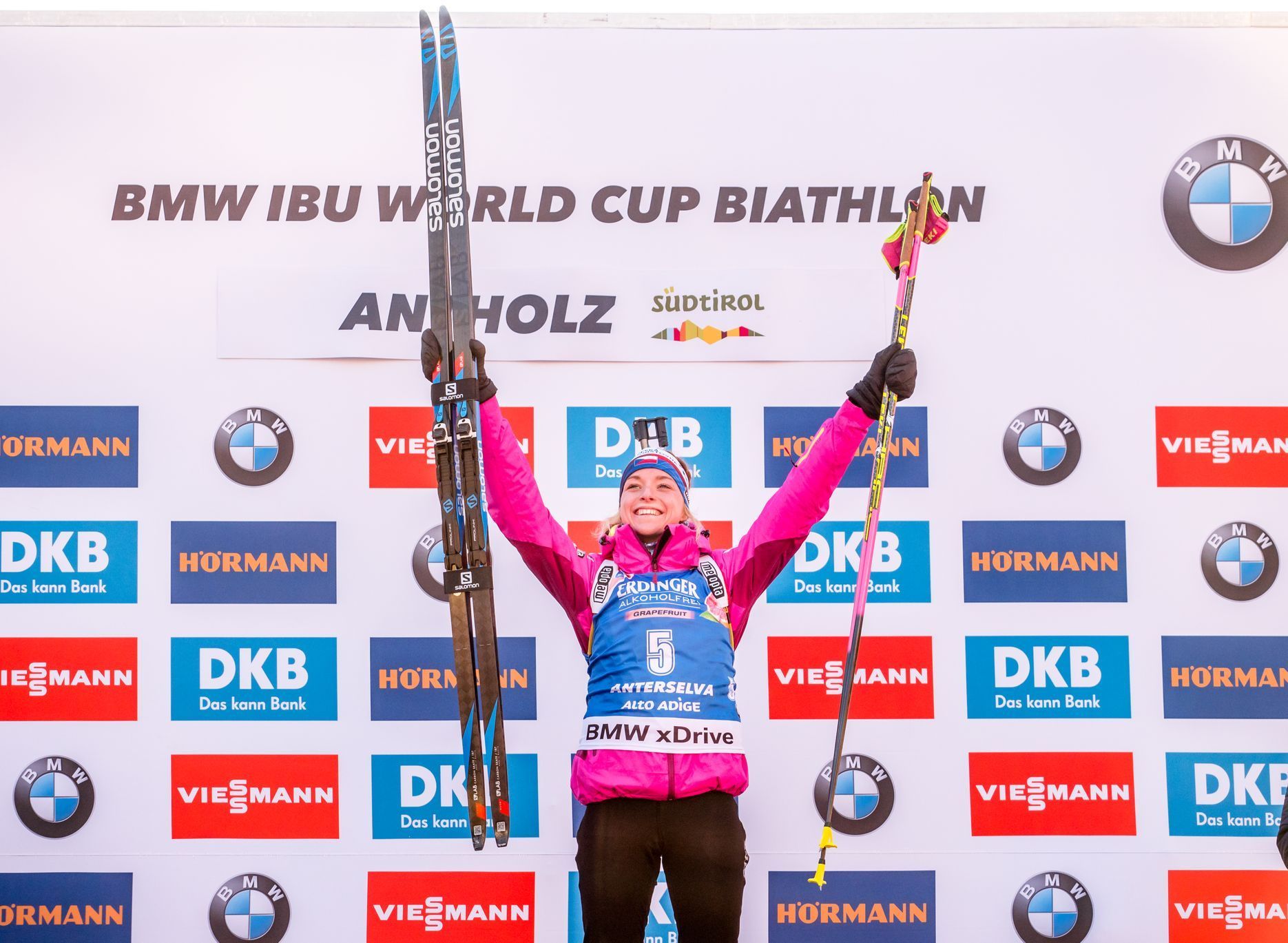 biatlon, SP 2018/2019, sprint v Anterselvě, Markéta Davidová na nejvyšším stupínku