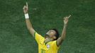 Brazil's Neymar celebrates after scoring a goal from a penalty kick during the 2014 World Cup opening match against Croatia at the Corinthians arena in Sao Paulo June 12,