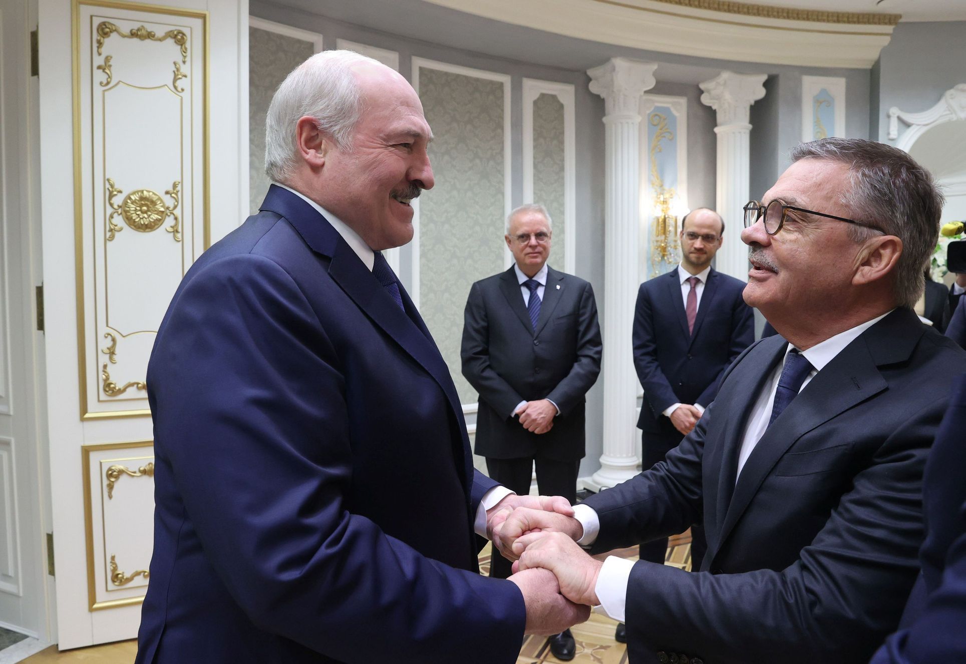hokej, MS, Bělorusko, prezident Alexander Lukašenko, šéf IIHF René Fasel