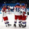 Češi slaví gól v zápase Česko - Rusko na ZOH 2022 v Pekingu
