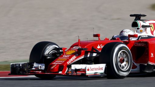 Ferrari F1 driver Sebastian Vettel takes a curve.