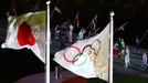 Slavnostní zakončení OH 2020 v Tokiu - japonská a olympijská vlajka