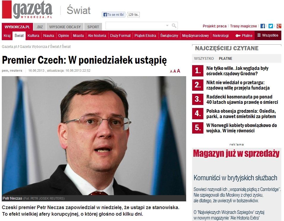 Nečas - rezignace - Gazeta Wyborcza