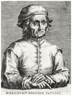 Nizozemský malíř Hieronymus Bosch. Portrétní rytina od Cornelise Corta vznikla přibližně v roce 1572.