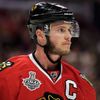Blackhawks center Toews looks out from his helmet against th