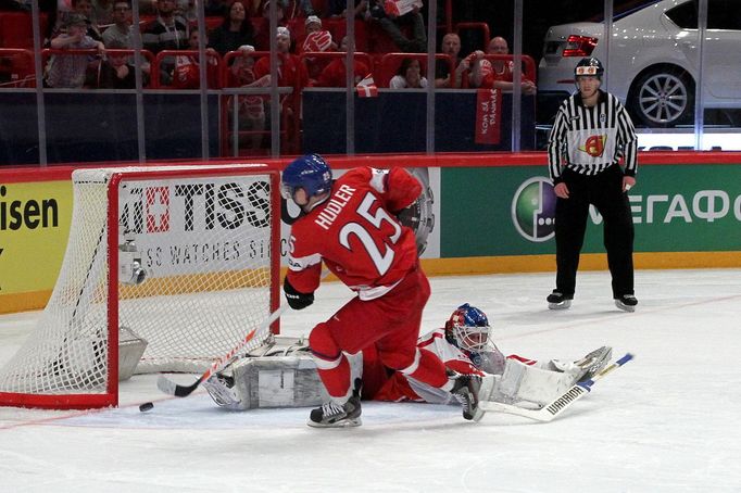 Hokej, MS 2013, Česko - Dánsko: Jiří Hudler proměňuje trestné střílení