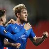Filip Helander slaví gól v prvním zápase osmifinále EL Slavia - Glasgow Rangers