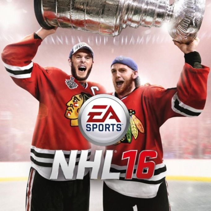 Jonathan Toews a Patrick Kane na původní verzi obalu pro videohru NHL 16.