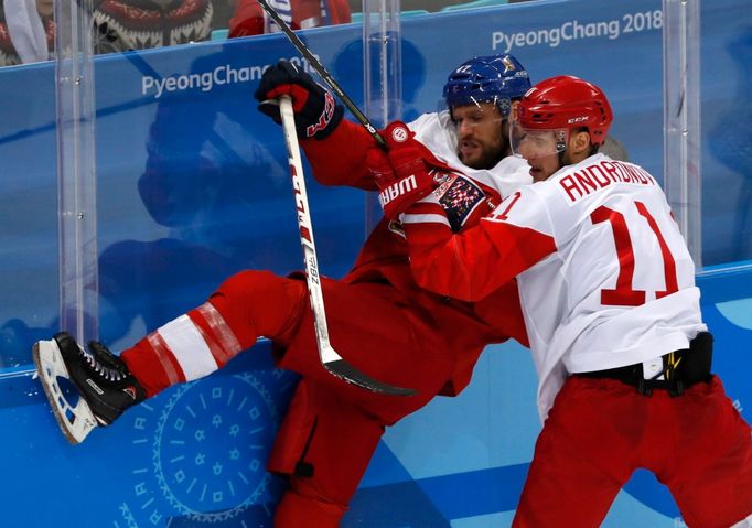 Michal Jordán a Sergej Andronov v semifinále Česko - Rusko na ZOH 2018