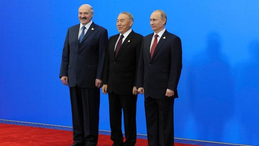 Lukašenko, Nazarbajev a Putin v Astaně.