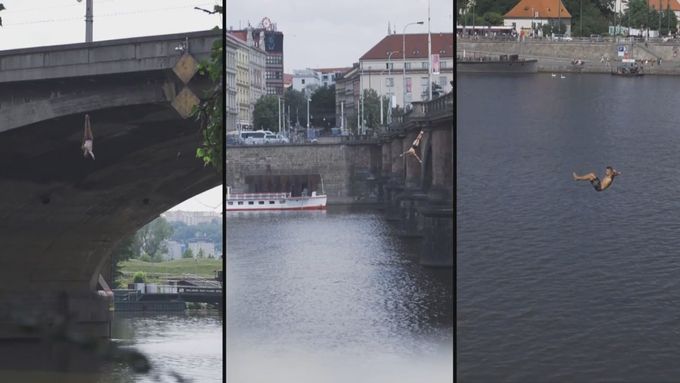 Profesionální skokani se vrhli z pražských mostů. Podívejte se na jejich skoky