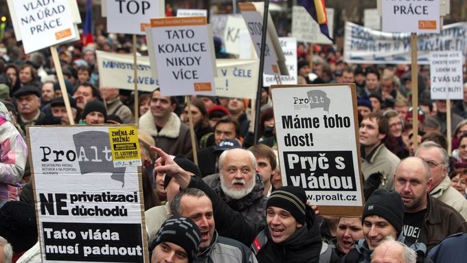 Demonstrace proti vládním reformám, Praha 17. listopadu 2011.