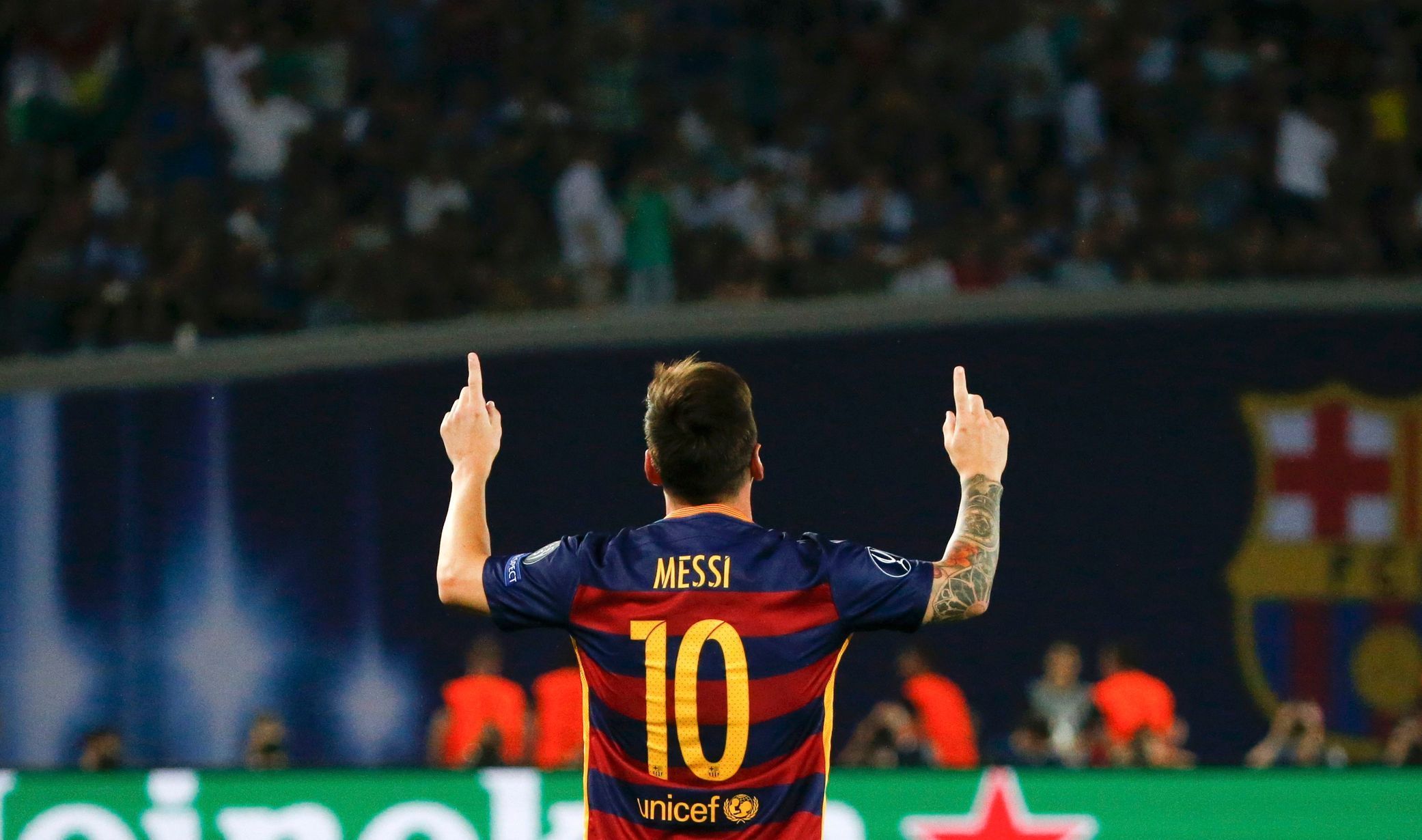 Evropský superpohár, Barcelona-Sevilla: Lionel Messi slaví gól