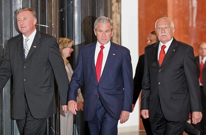 Tisková konference - Bush, Klaus, Topolánek