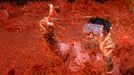 Rajčatová bitva "La Tomatina" ve španělském Bunolu 31. srpna 2022.