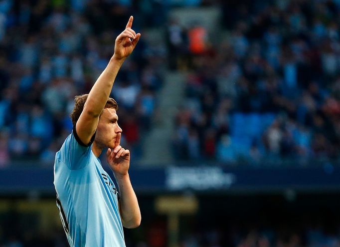 Útočník Manchesteru City Edin Džeko slaví svůj gól proti West Bromwichi