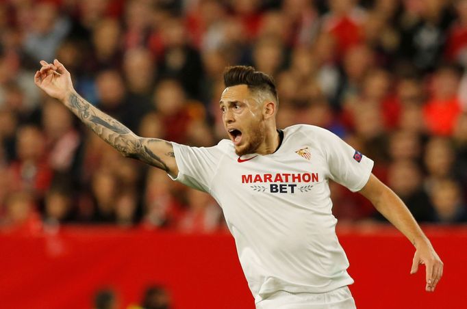 Soccer Football - Europa League - Round of 32 Second Leg - Sevilla v CFR Cluj - Ramon Sanchez Pizjuan, Seville, Spain - February 27, 2020  Sevilla's Lucas Ocampos reacts