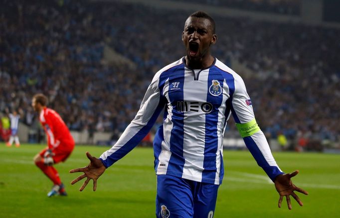 Porto's Martinez celebrates after scoring his goal against Bayern Munich during their Champions League quarterfinal first leg soccer match in Porto