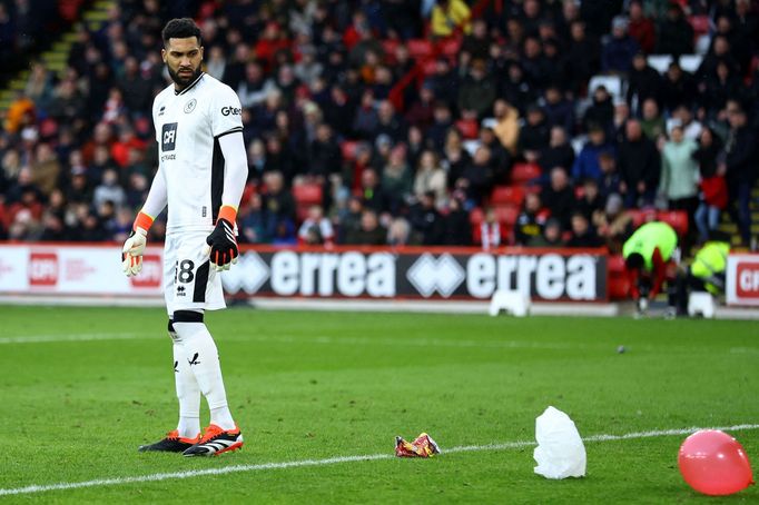 Soccer Football - Premier League - Sheffield United v West Ham United - Bramall Lane, Sheffield, Britain - January 21, 2024 Litter is seen on the pitch as Sheffield Unite