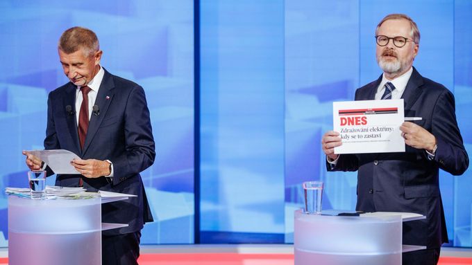 Televizní debata Andreje Babiše a Petra Fialy na TV Nova.