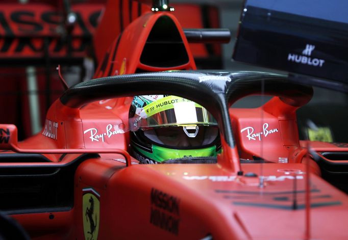 Mick Schumacher při testech Ferrari v Sáchiru 2019.