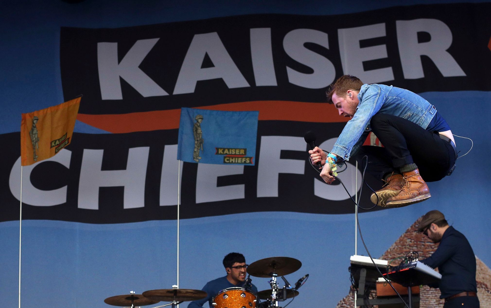 Singer Ricky Wilson of the band Kaiser Chiefs performs on the Other Stage at Worthy Farm in Somerset, on the third day of the Glastonbury music festival