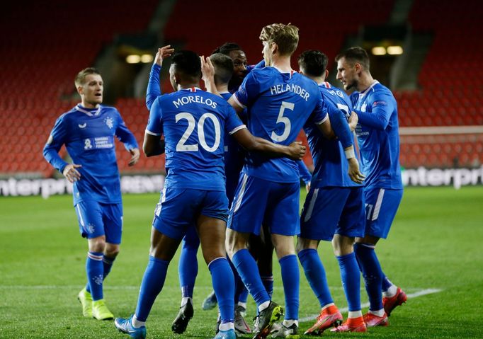 Radost Rangers v prvním zápase osmifinále EL Slavia - Glasgow Rangers