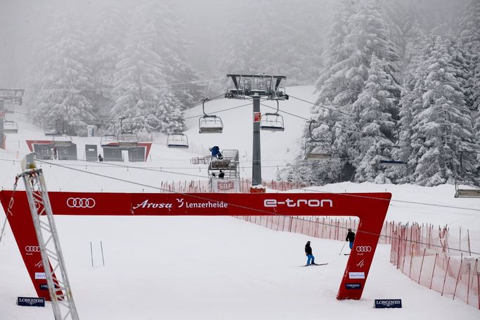 Alpine Skiing - World Cup Finals - Women's Super G - Lenzerheide, Switzerland - March 18, 2021 General view of the finish area as the start of the women's super g is dela