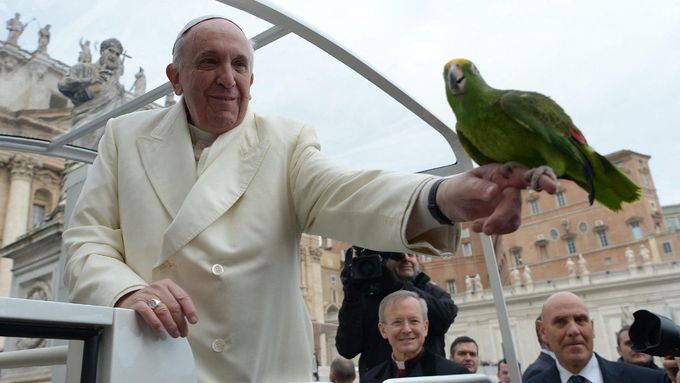 Papež František s papouškem
