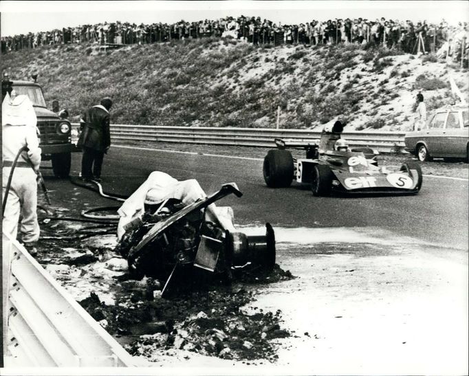 F1, VC Nizozemska (Zandvoort) 1973: ohořelý vůz Rogera Williamsona