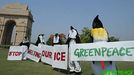 Protest Greenpeace v indickém Dillí - Aktivisté v převleku za tučňáky říkají: Přestaňte nám roztávat led.