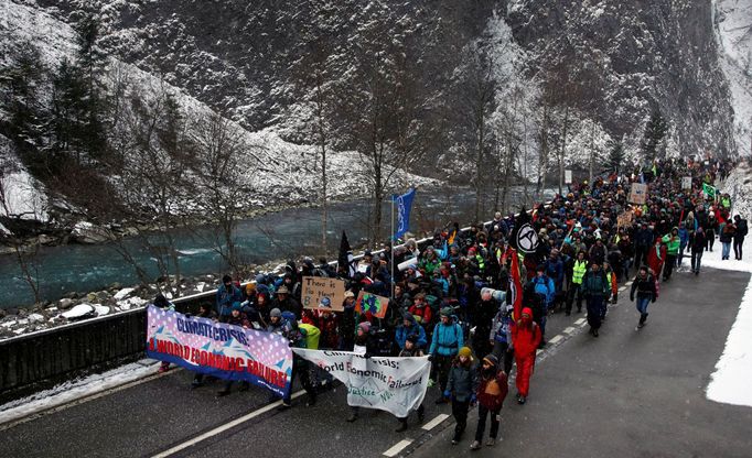 Klimatické protesty proti Světovému ekonomickému fóru v Davosu