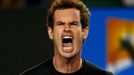 Andy Murray of Britain reacts after winning a point against Grigor Dimitrov of Bulgaria during their men's singles fourth round match at the Australian Open 2015 tennis t