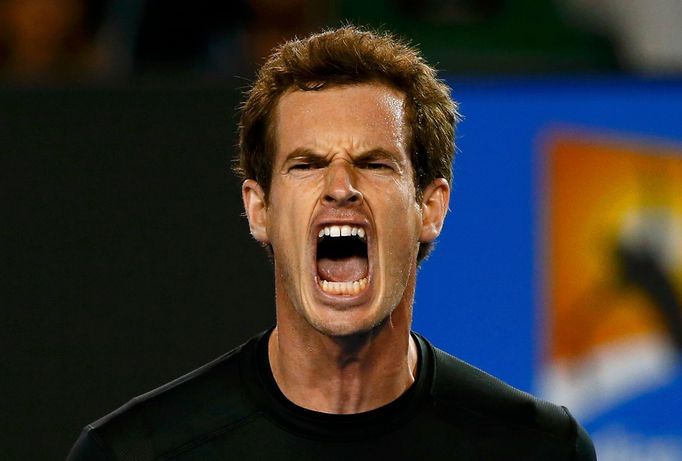 Andy Murray of Britain reacts after winning a point against Grigor Dimitrov of Bulgaria during their men's singles fourth round match at the Australian Open 2015 tennis t