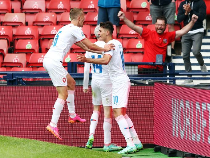 Soccer Football - Euro 2020 - Group D - Scotland v Czech Republic - Hampden Park, Glasgow, Scotland, Britain - June 14, 2021  Czech Republic's Patrik Schick celebrates sc