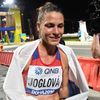 Marcela Joglová v cíli maratonu na MS v atletice v Dauhá 2019