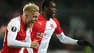 Mick van Buren slaví gól v odvetě osmifinále Evropské ligy Slavia Praha - FC Sevilla