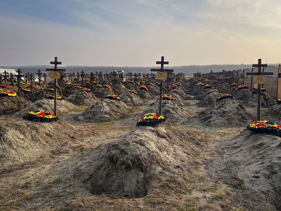 Hřbitov wagnerovců ve vesnici Bakinskaja v ruském Krasnodarském kraji.