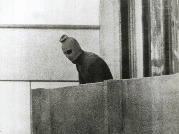 fairfaxphotos-3383262 1972-09-05 00:00:00 05.09.1972 A Fairfax photographer captured one of the defining images of the Munich Olympics in 1972. This Palestinian is one of a group that had taken 12 Israeli athletes hostage. (Photo by Russell Mcphedran/The Sydney Morning Herald/Fairfax Media via Getty Images)