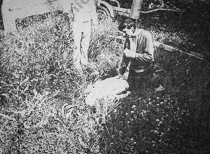 Policejní fotografie z rekonstrukce napadení ženy, které Hoje spáchal ve stanici MHD Na Chmelnici v Praze 3 - Jarov. Červenec 1983