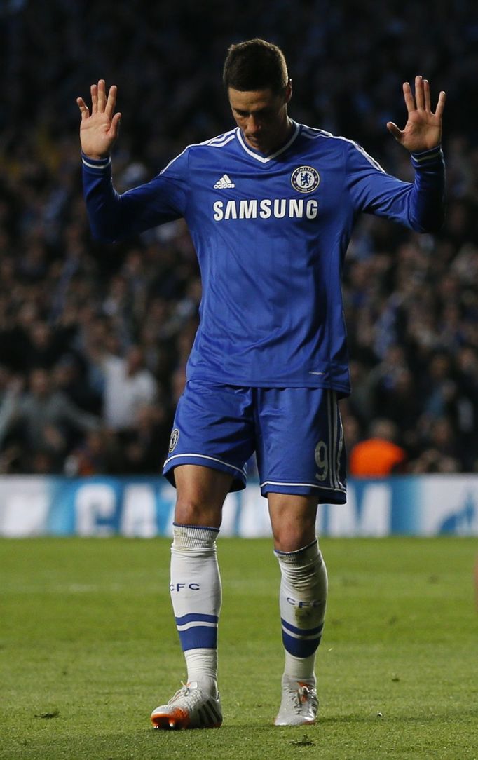 Chelsea's Fernando Torres reacts after scoring a goal against Atletico Madrid during their Champion's League semi-final second leg soccer match at Stamford Bridge in Lond