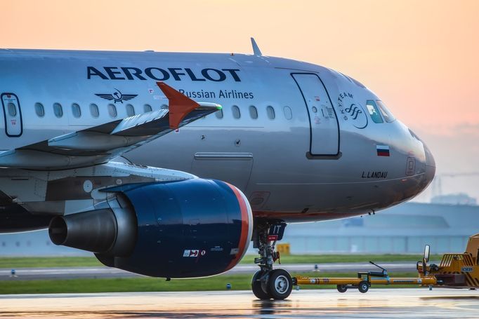 Letoun ruské společnosti Aeroflot na moskevském letišti Šeremetěvo