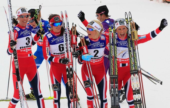 MS v klasickém lyžování 2013, skiatlon žen: Kristin Störmer Steiraová, Therese Johaugová, Heidi Wengová a Marit Björgenová