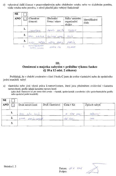 Čunek, majetek - změna