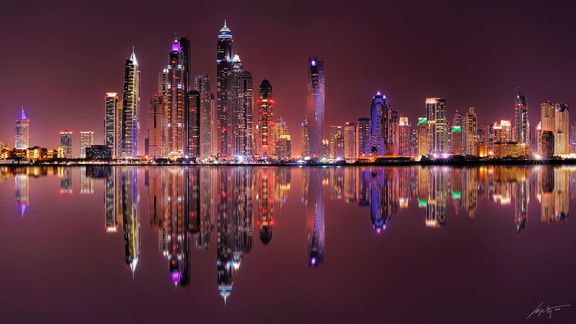 Pohled na dubajskou marinu spolu s Jumeirah Lake Towers.