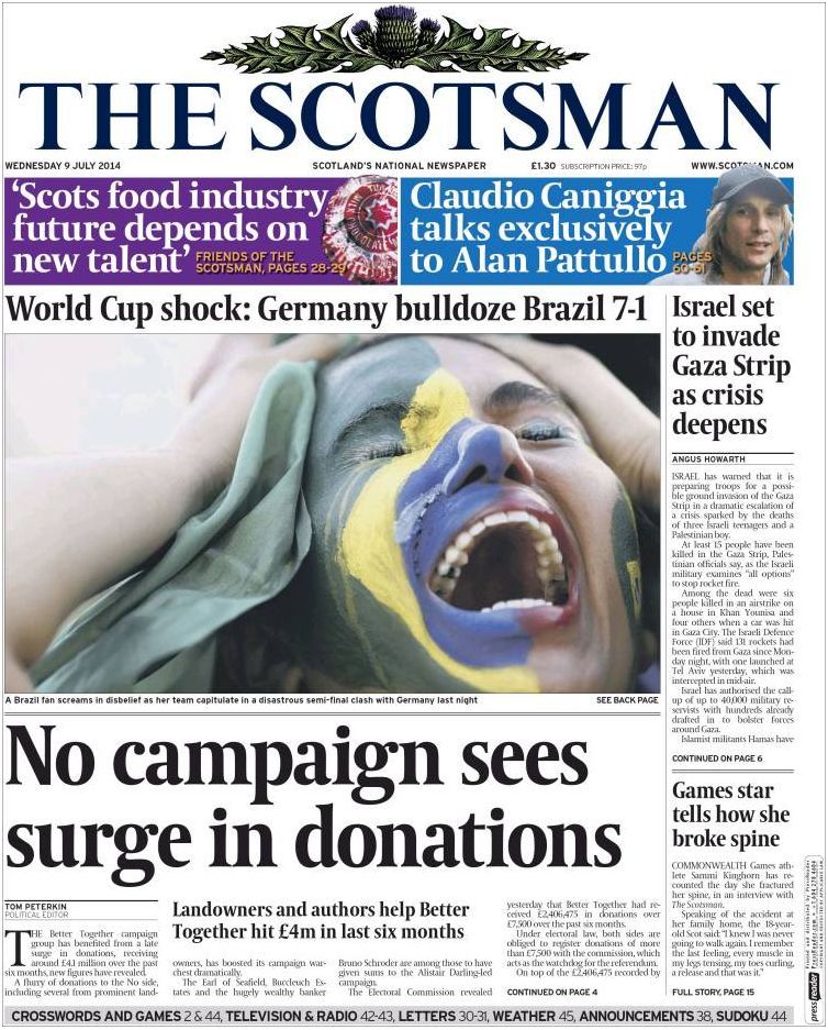 Fotbal - Titulní strany novin - Skotsko: The Scotsman