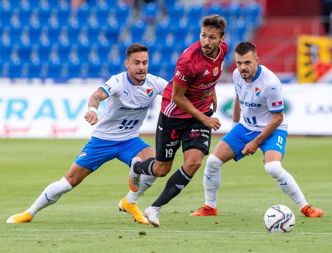 Baník Ostrava - Dynamo České Budějovice. Zleva Daniel Holzer z Ostravy, Patrik Brandner z Českých Budějovic.